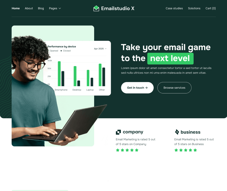 Emailstudio X - Home V1 Page - Email Marketing Agency Webflow Template