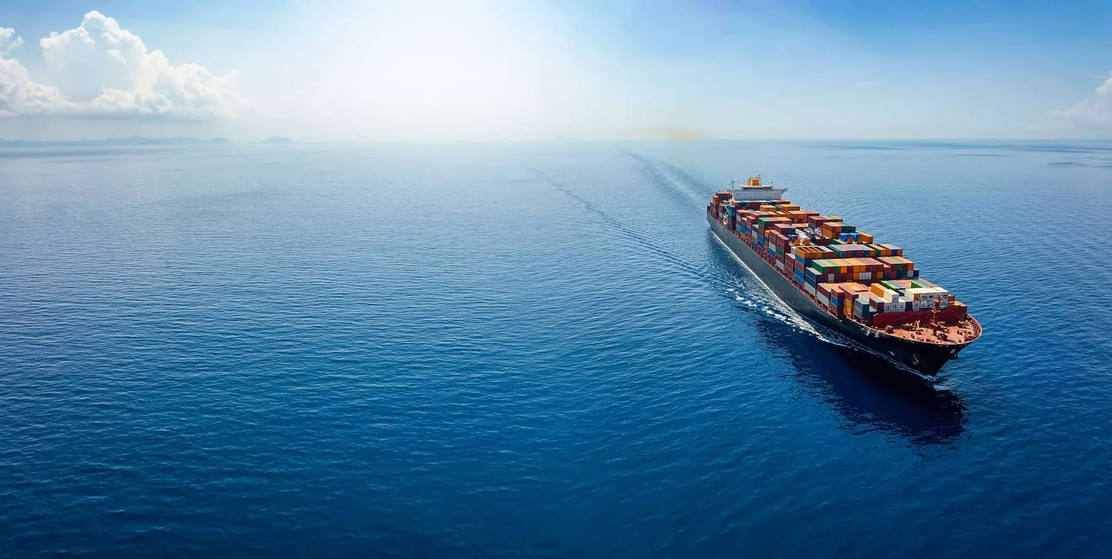Cargo ship at sea.
