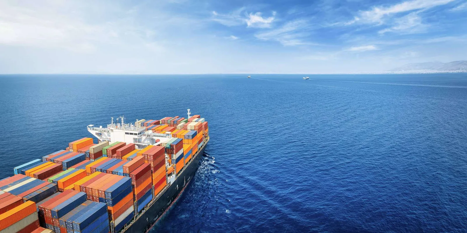 Cargo ship deck at sea.