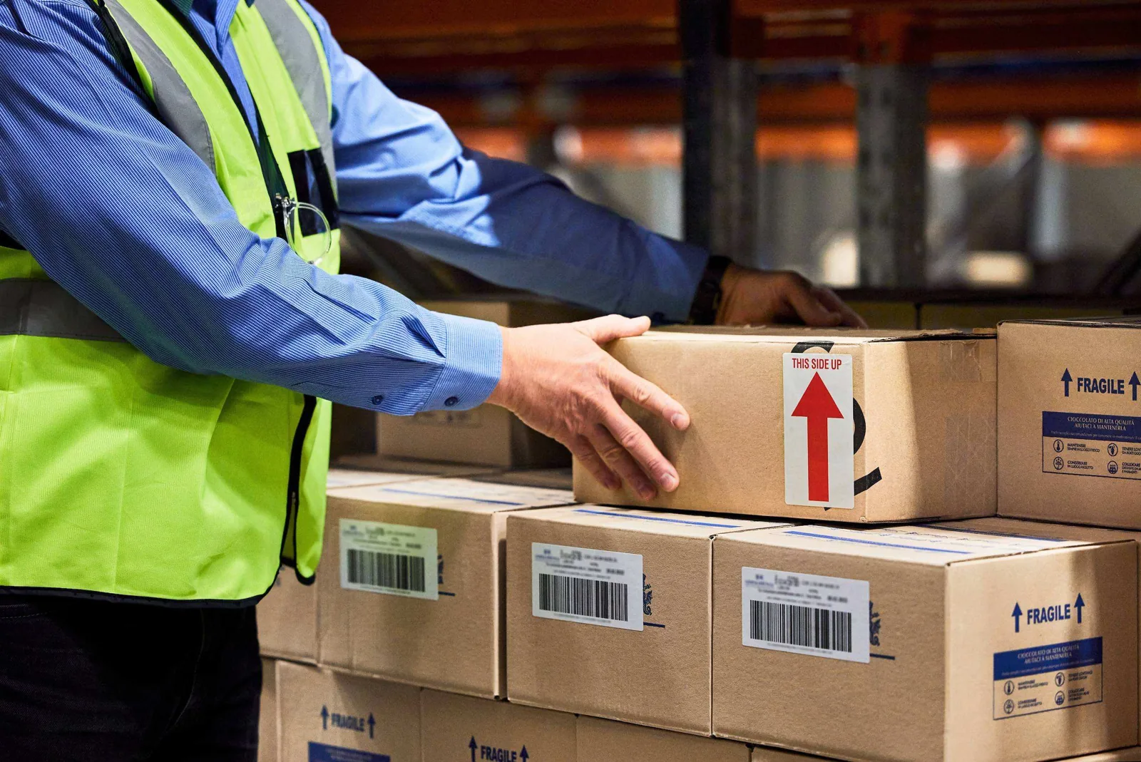 Warehouse handling cartons.