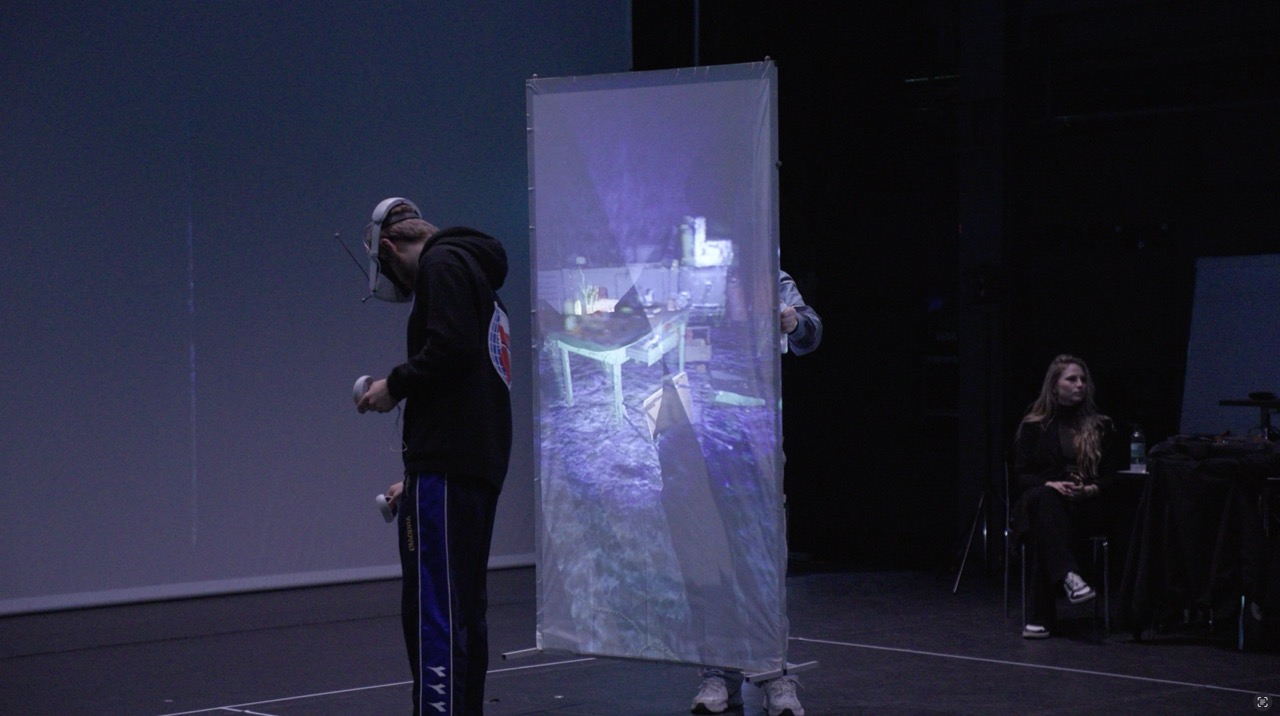 projection mapped screen looking into VR