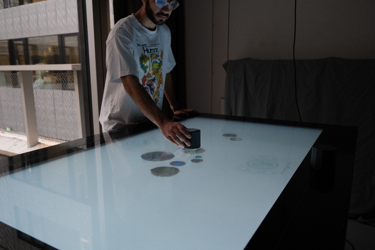 person using interactive table