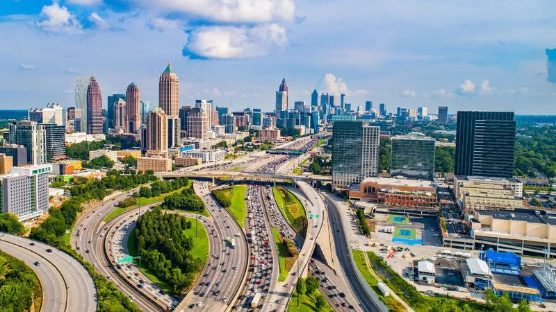 Downtown Atlanta skyline view – accessible by I-75 from The Ridge Apartments in Marietta, GA