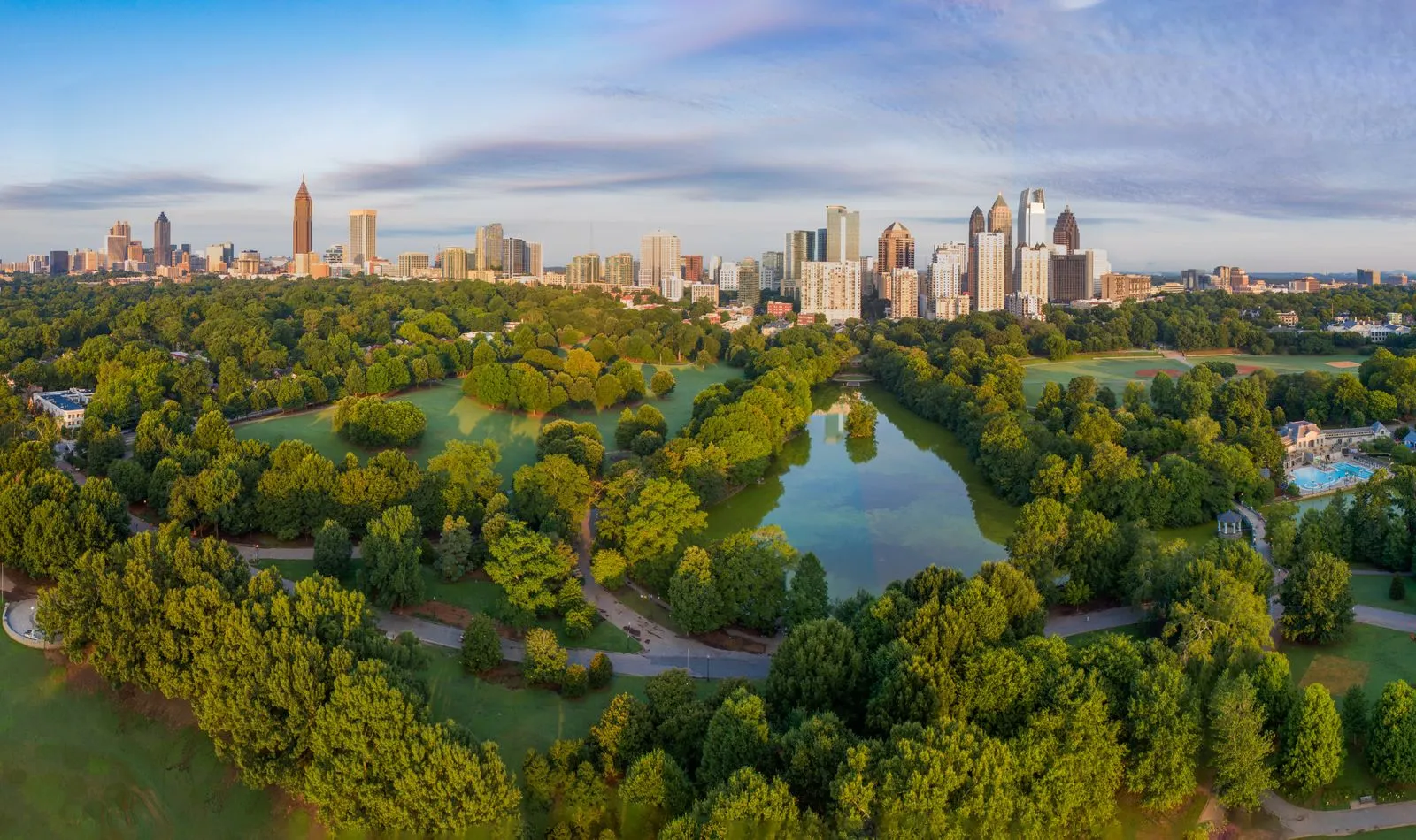 Panoramic aerial view of Cobb County parks near The Ridge Apartments in Marietta, GA