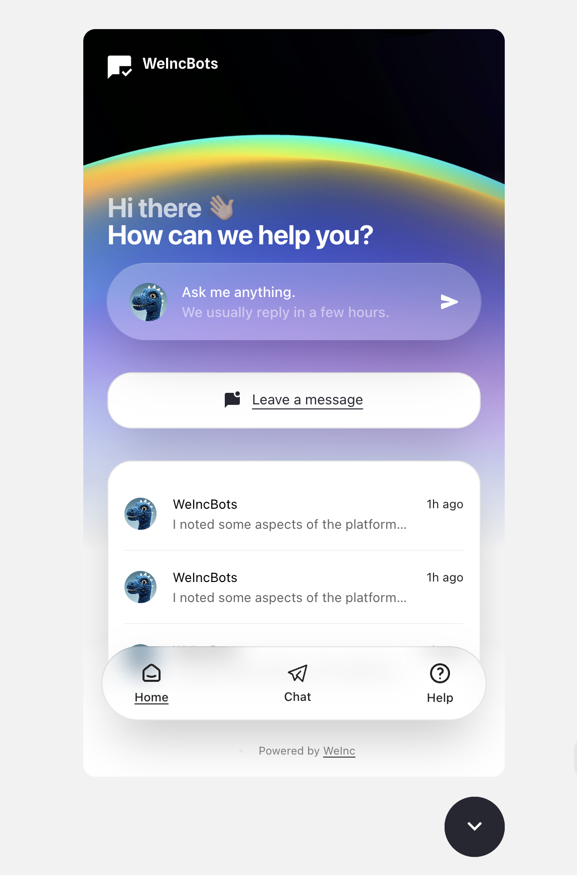 AI Chatbot Example - Beautiful gradient chatbot interface with 24/7 automated customer support