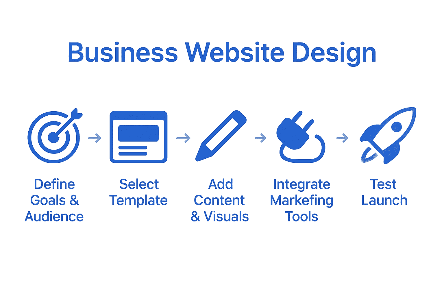 Infographic showing six key steps in business website design process