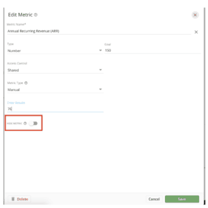 WorkSpan Feature: Hide Metrics