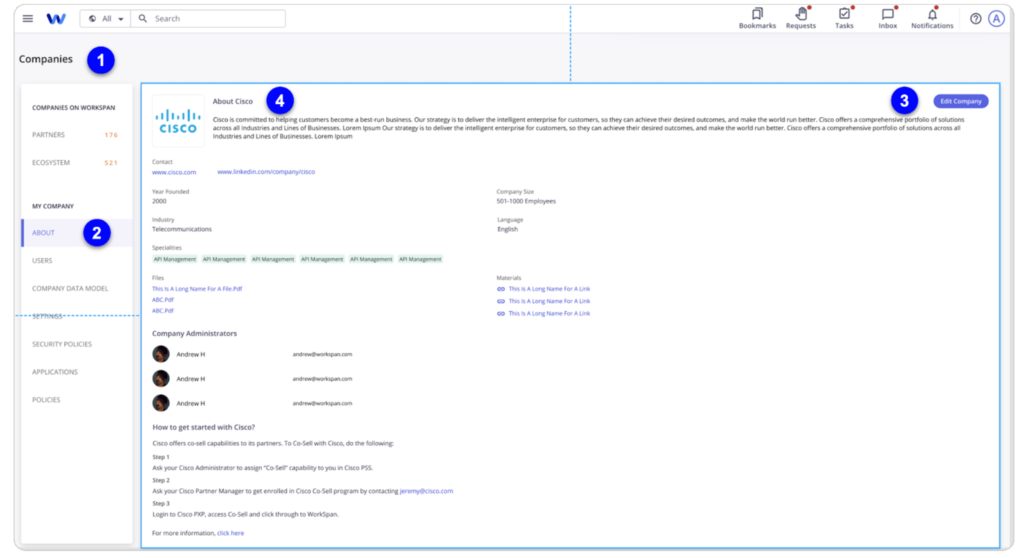 A screenshot of the “Edit Company” page on WorkSpan