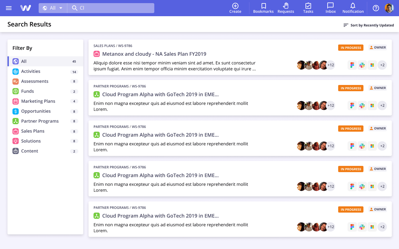 WorkSpan 2.0 Search Results