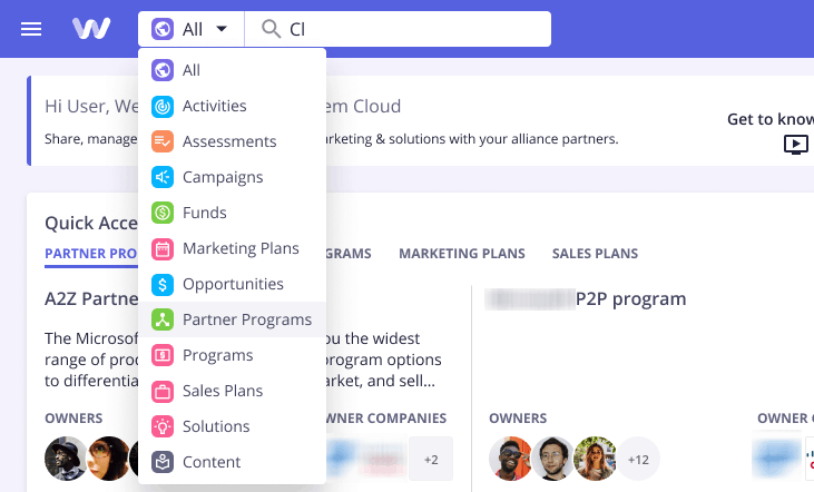 WorkSpan 2.0 Search Menu