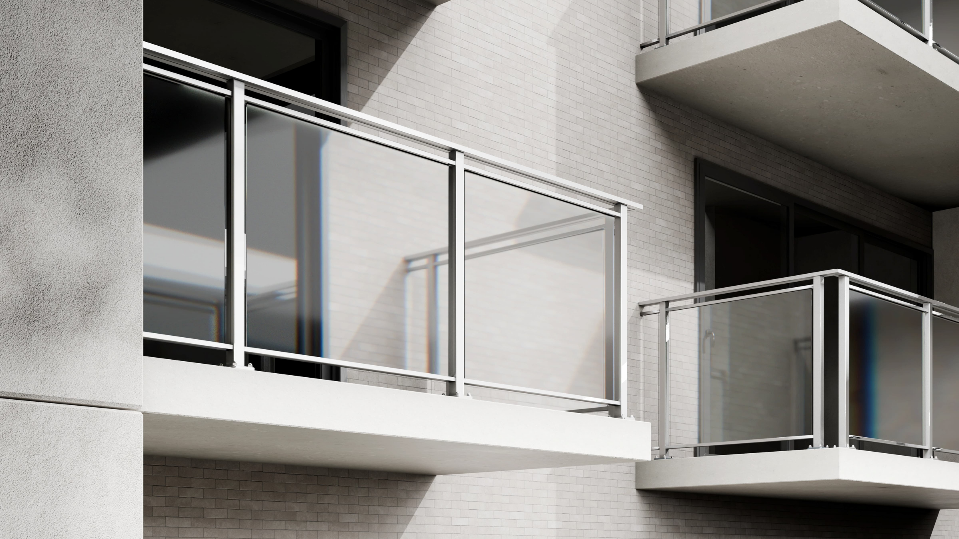 Ambassador top-fixed glass balcony balustrade installed on modern apartment balconies