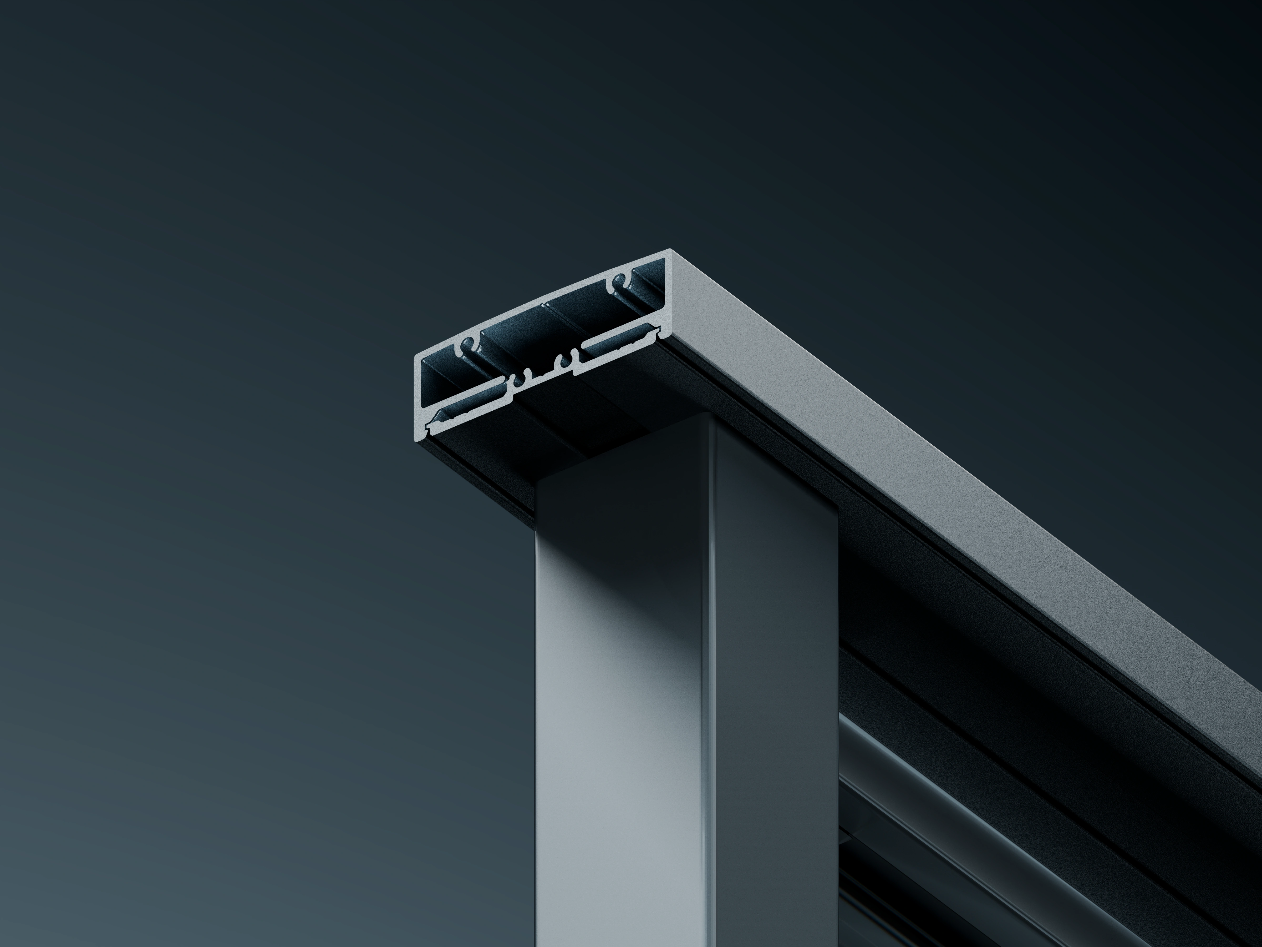 Ambassador glass balustrade detail showing aluminium frame and glass panel connection