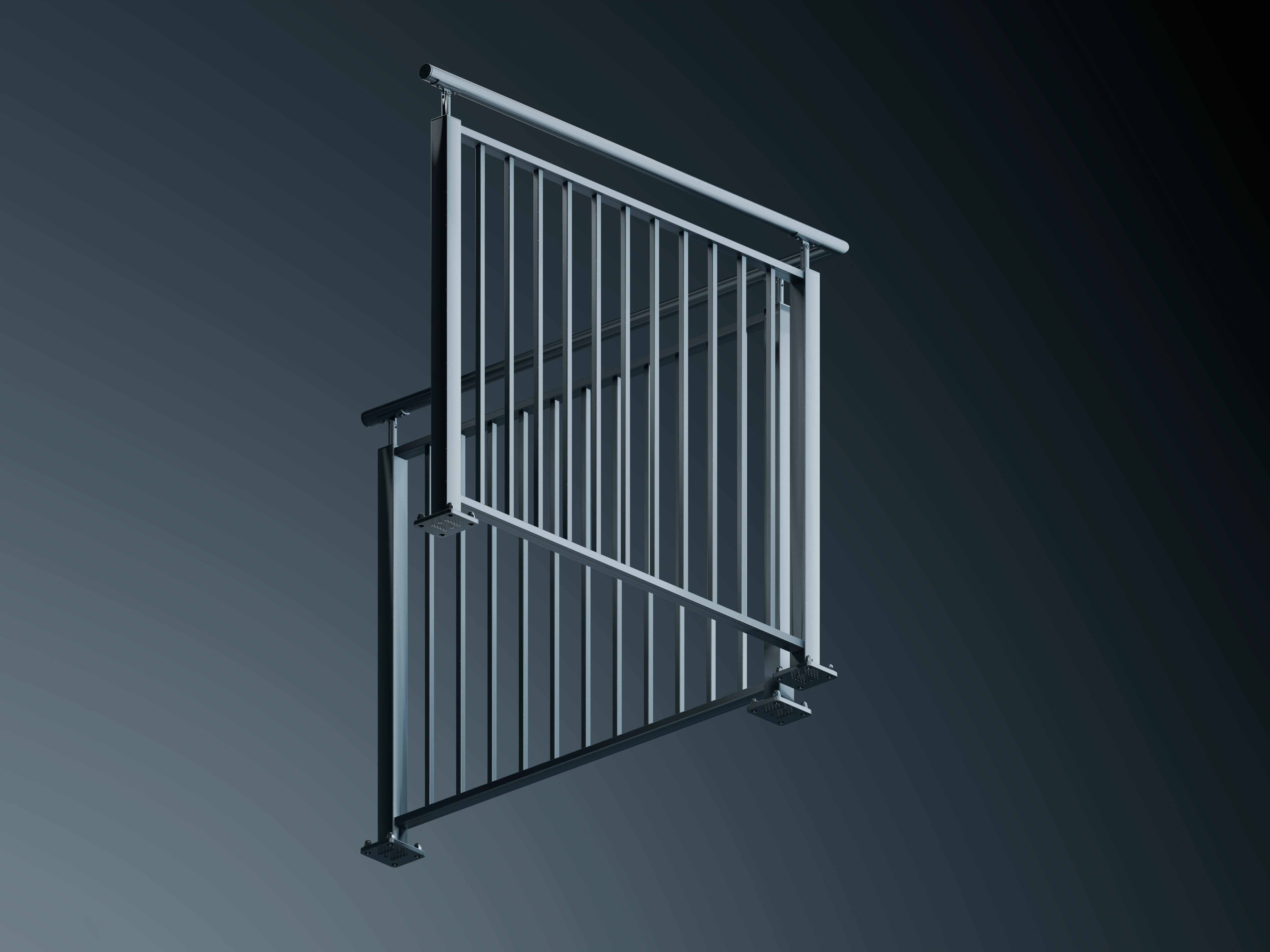 Belcanto Legion Attaché Balustrade configuration with minimalist vertical balustrade panels and top mounted fixings