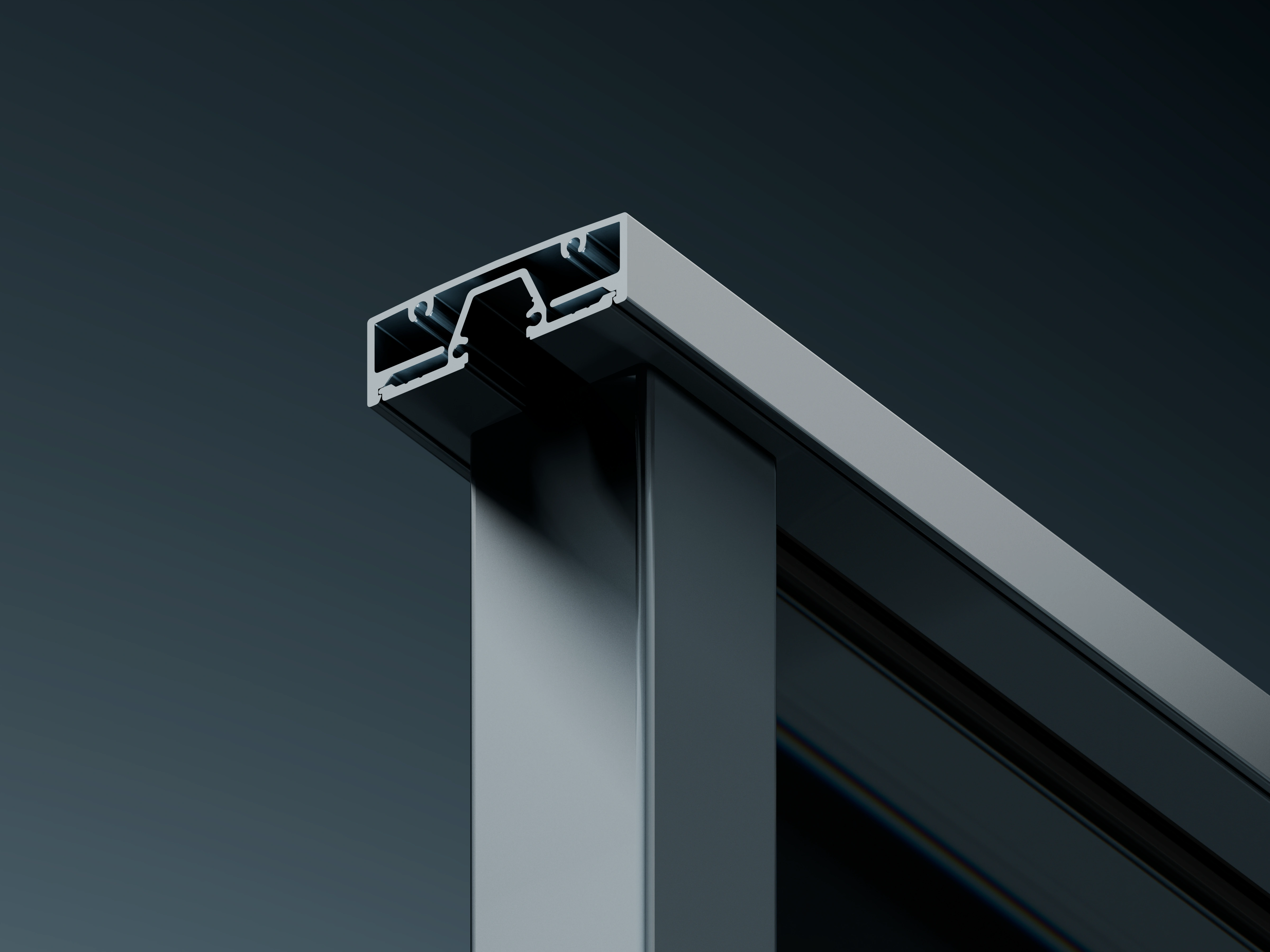 Close-up of Belcanto Diplomat Attaché Balustrade side fixing profile showing precision aluminium construction