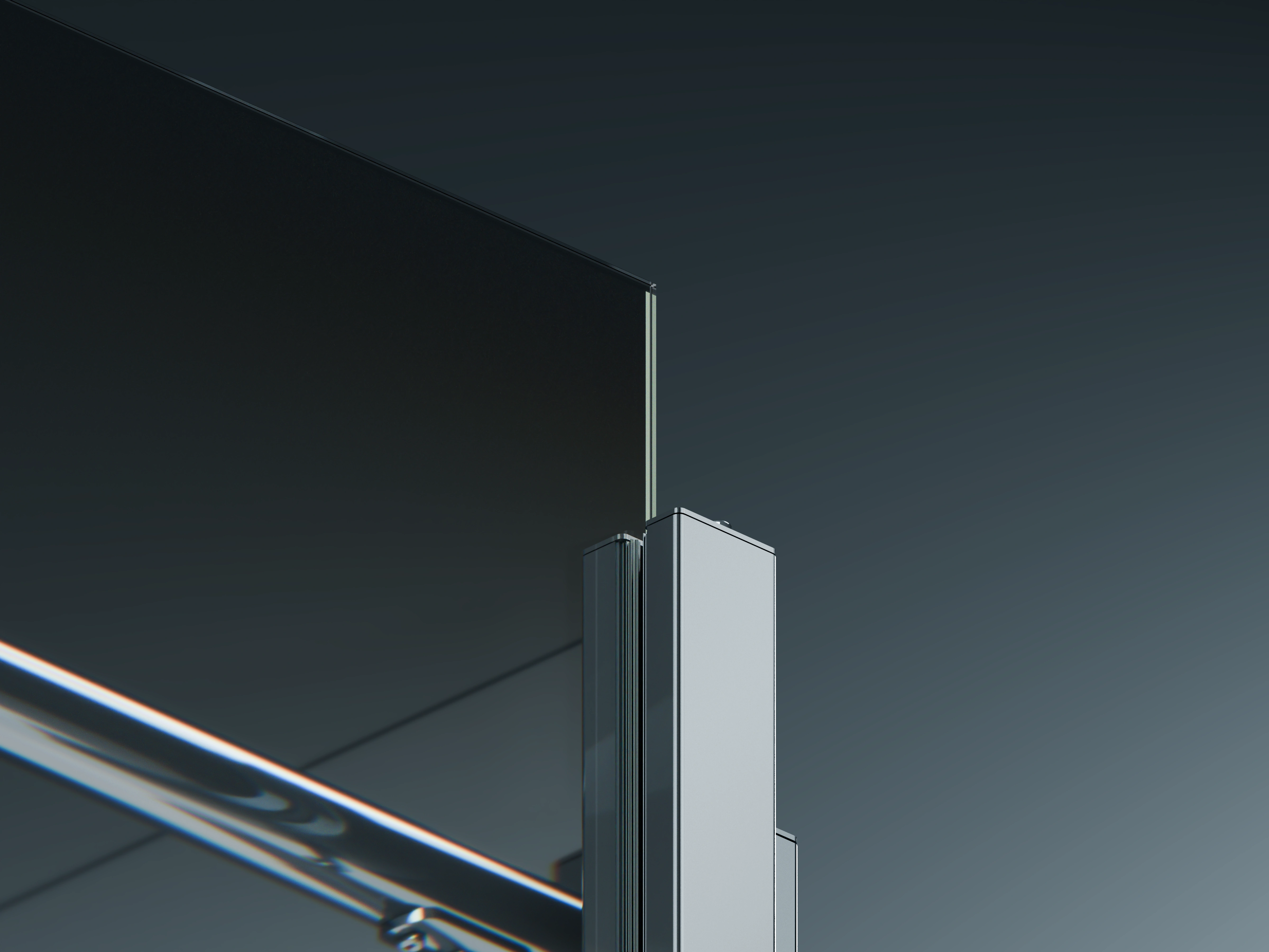 Belcanto Envoy Attaché Balustrade side fix system featuring sleek aluminium posts and frameless glass panels