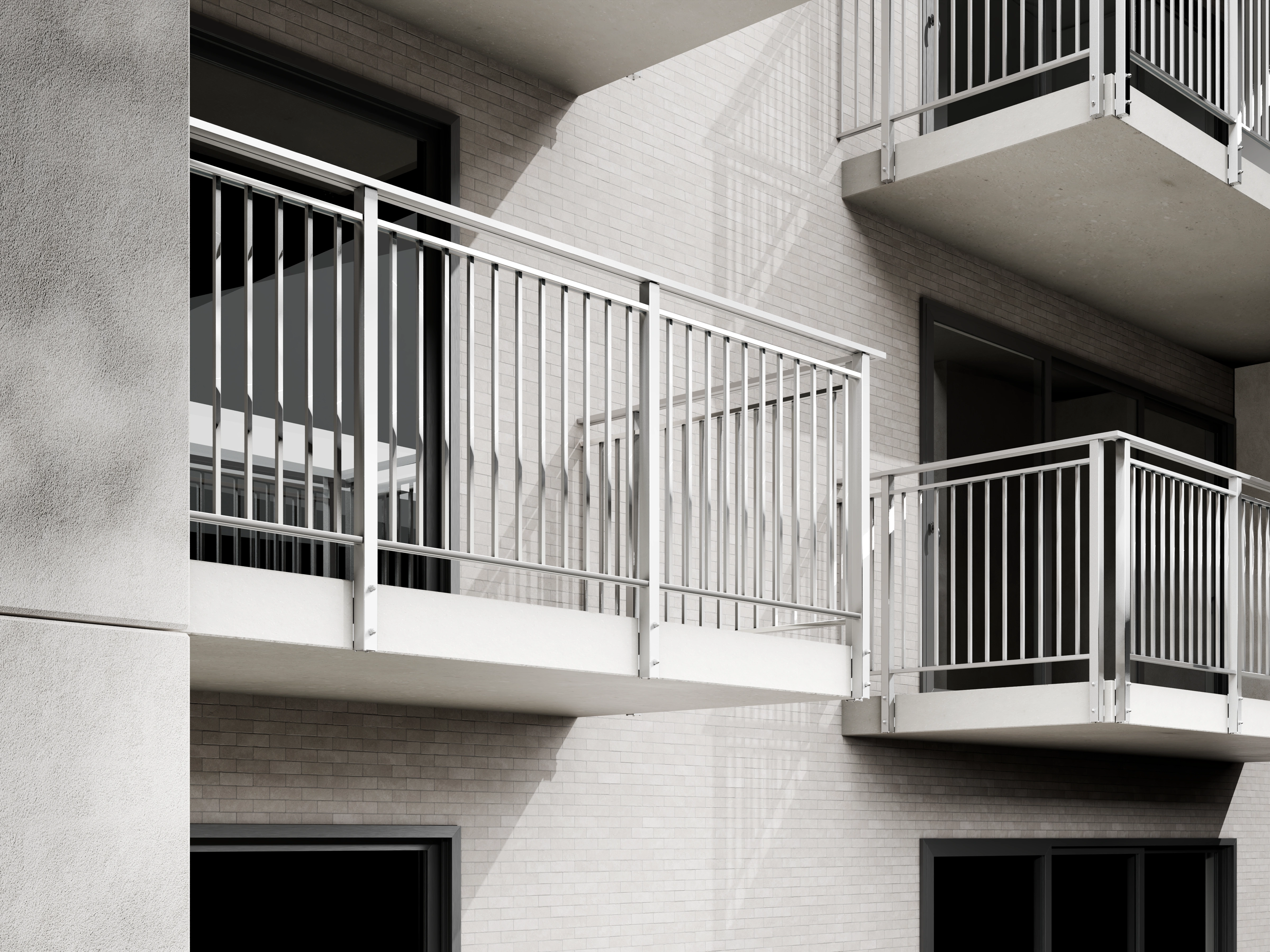 Belcanto Baron Attaché Balustrade installed across modern apartment balconies with clean aluminium framing