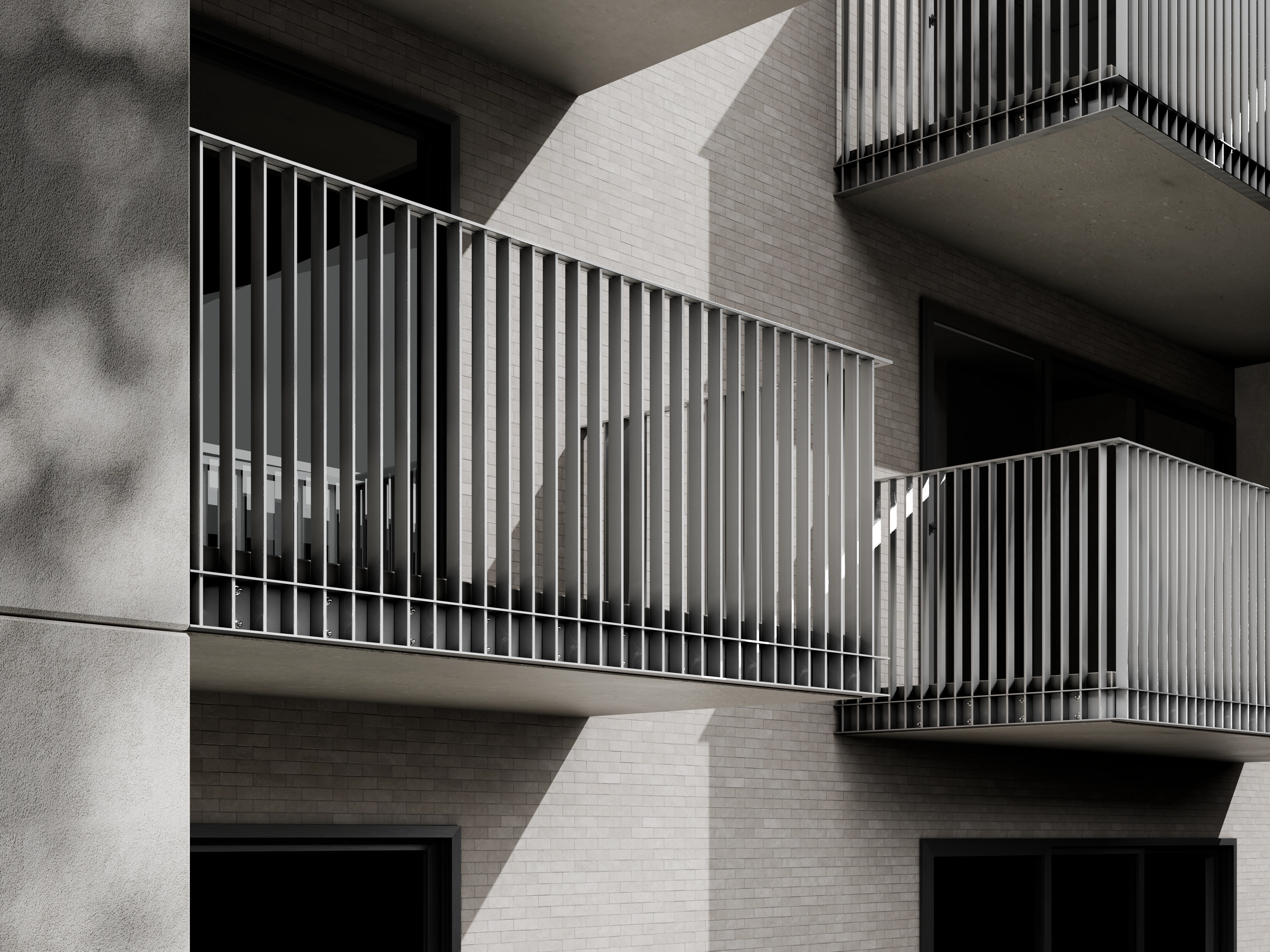 Belcanto attache balustrade Liaison installed on a modern balcony with clean vertical detailing