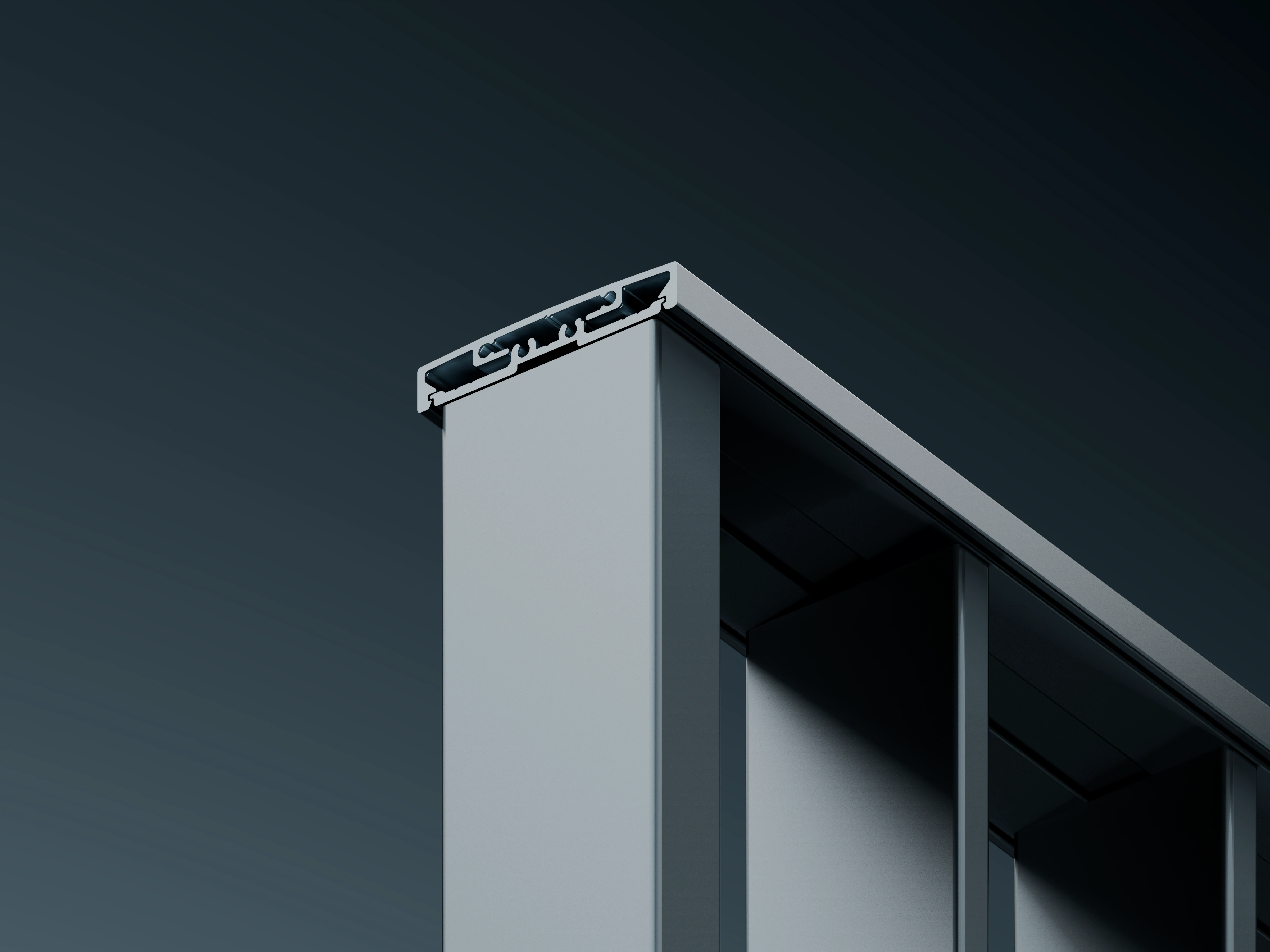 Close-up of the Belcanto Premier Sidefix balustrade top rail and aluminium profile