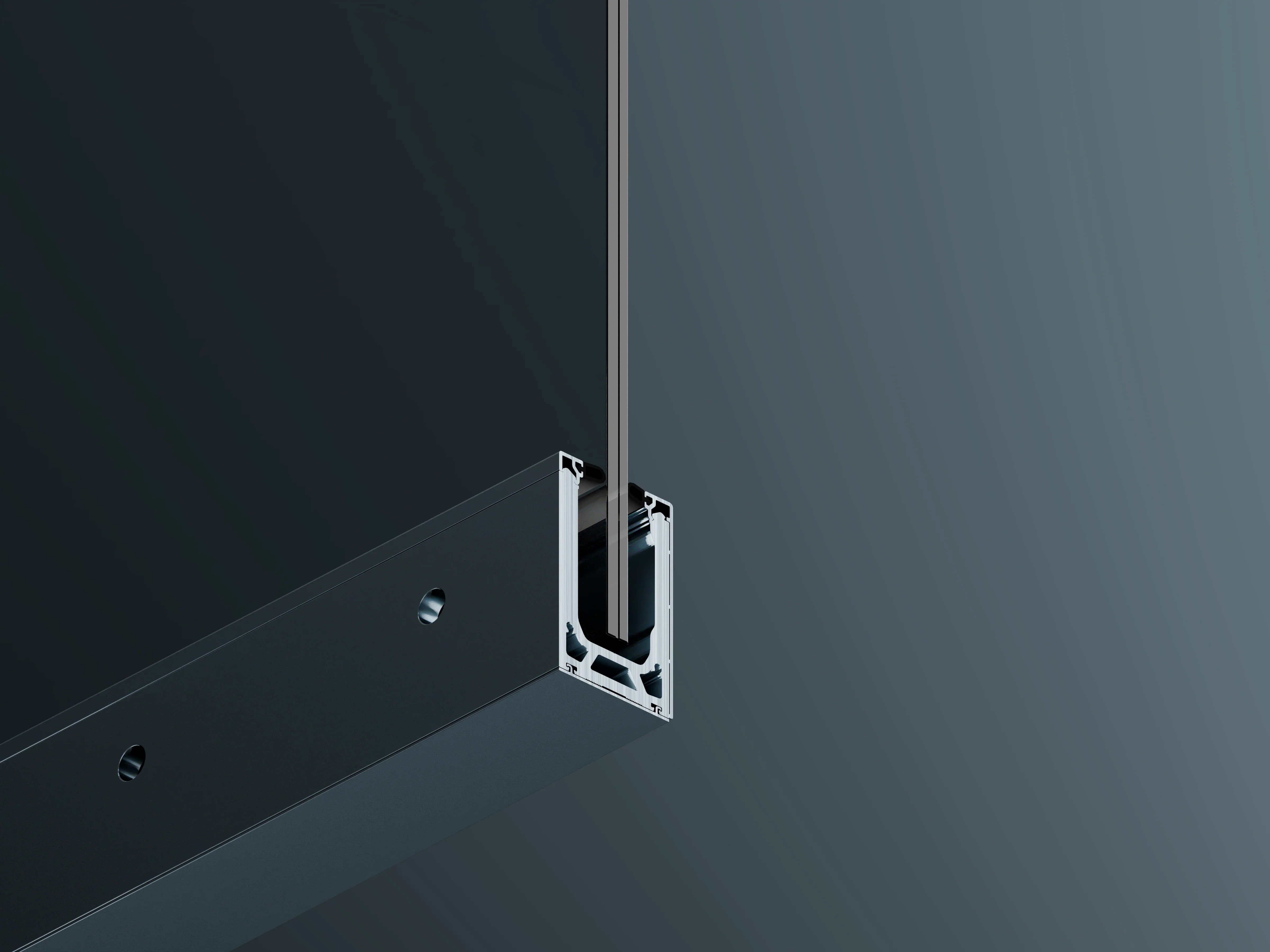 Close-up of Belcanto Sovereign Sidefix glass balustrade aluminium side-fixing profile