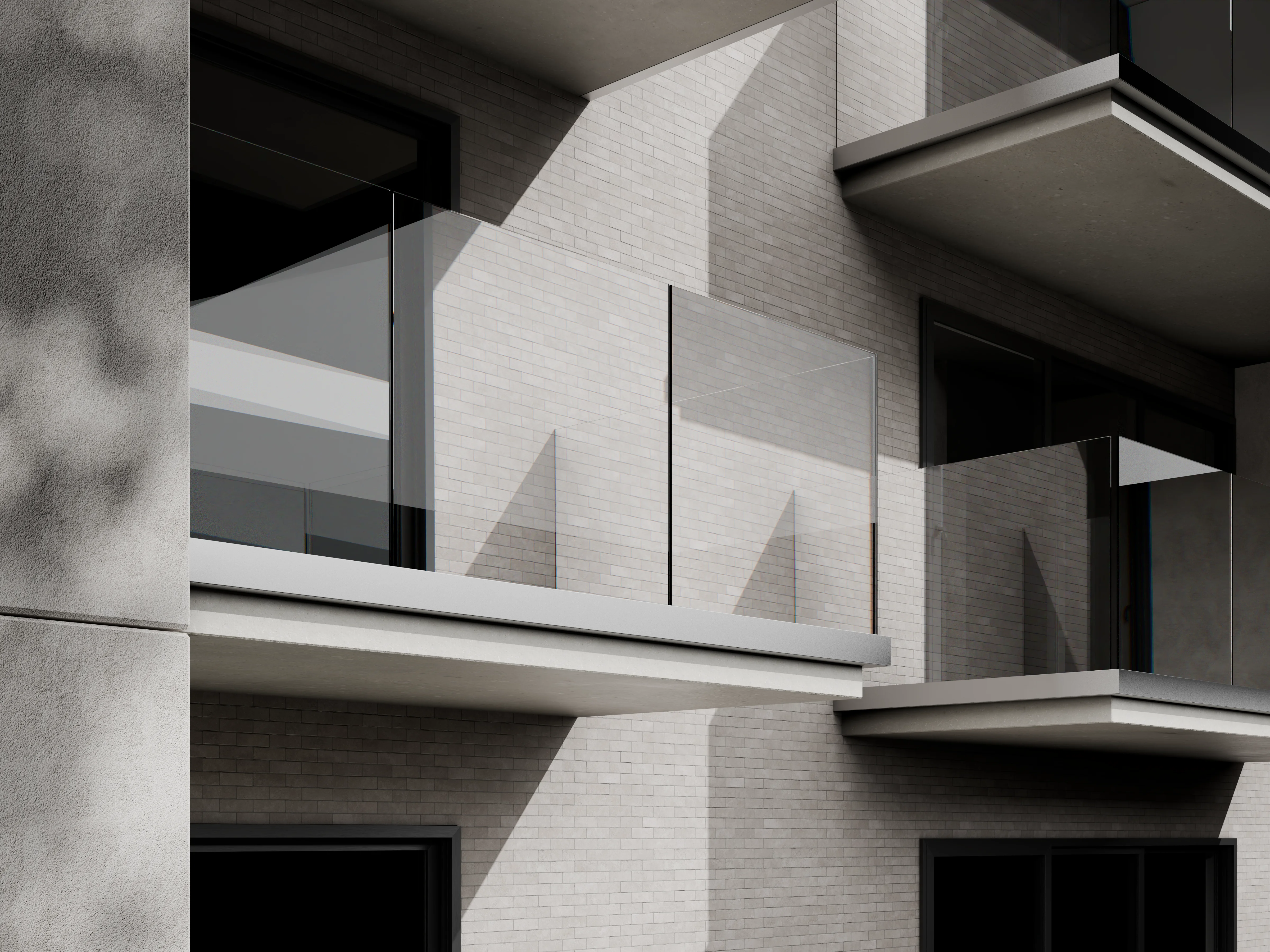 Belcanto Sovereign Sidefix frameless glass balustrade installed on modern apartment balconies