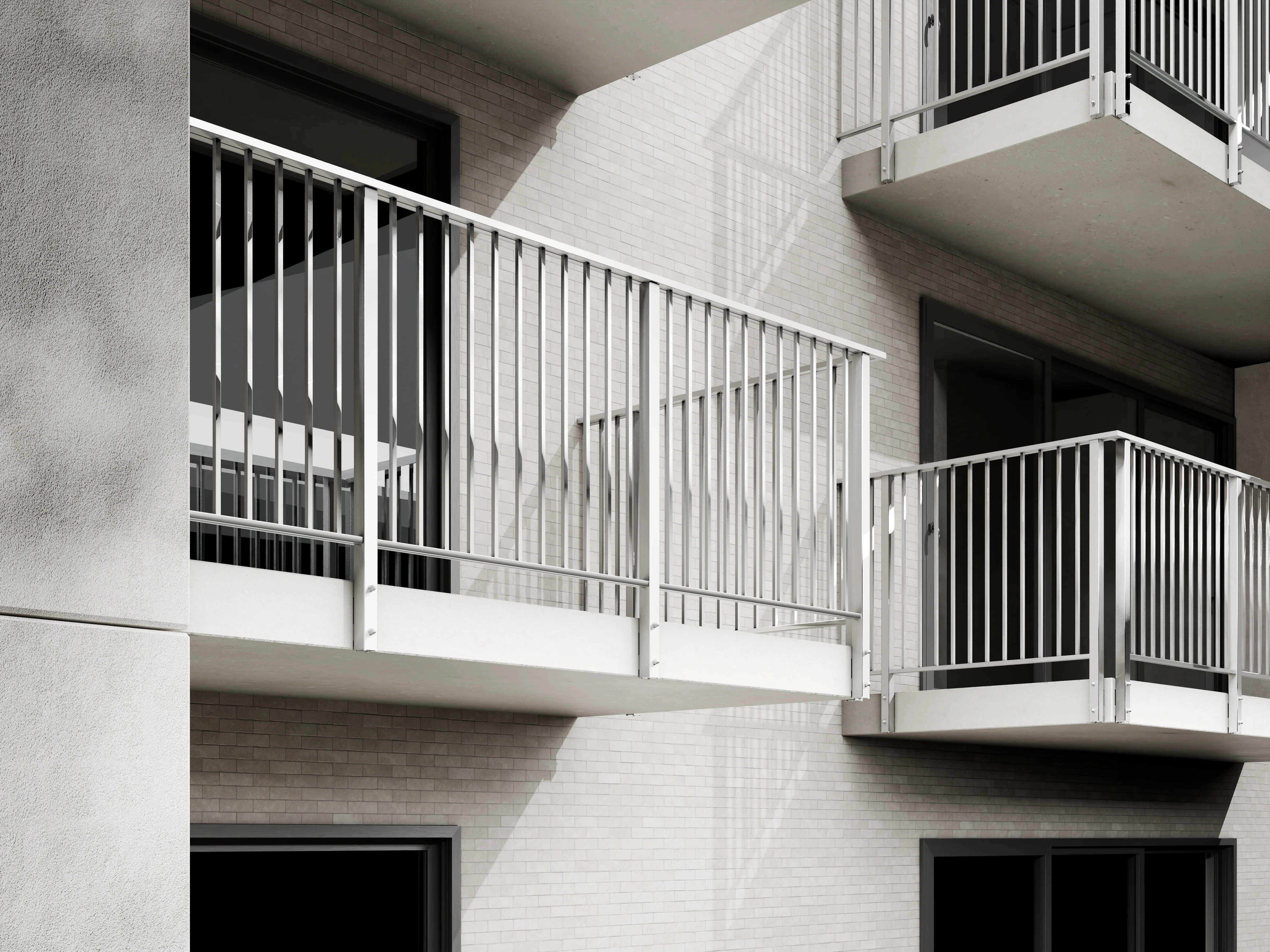 Belcanto Alliance Sidefix balustrade installed on modern apartment balconies