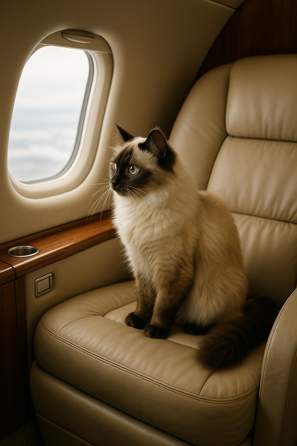 birman cat in private jet