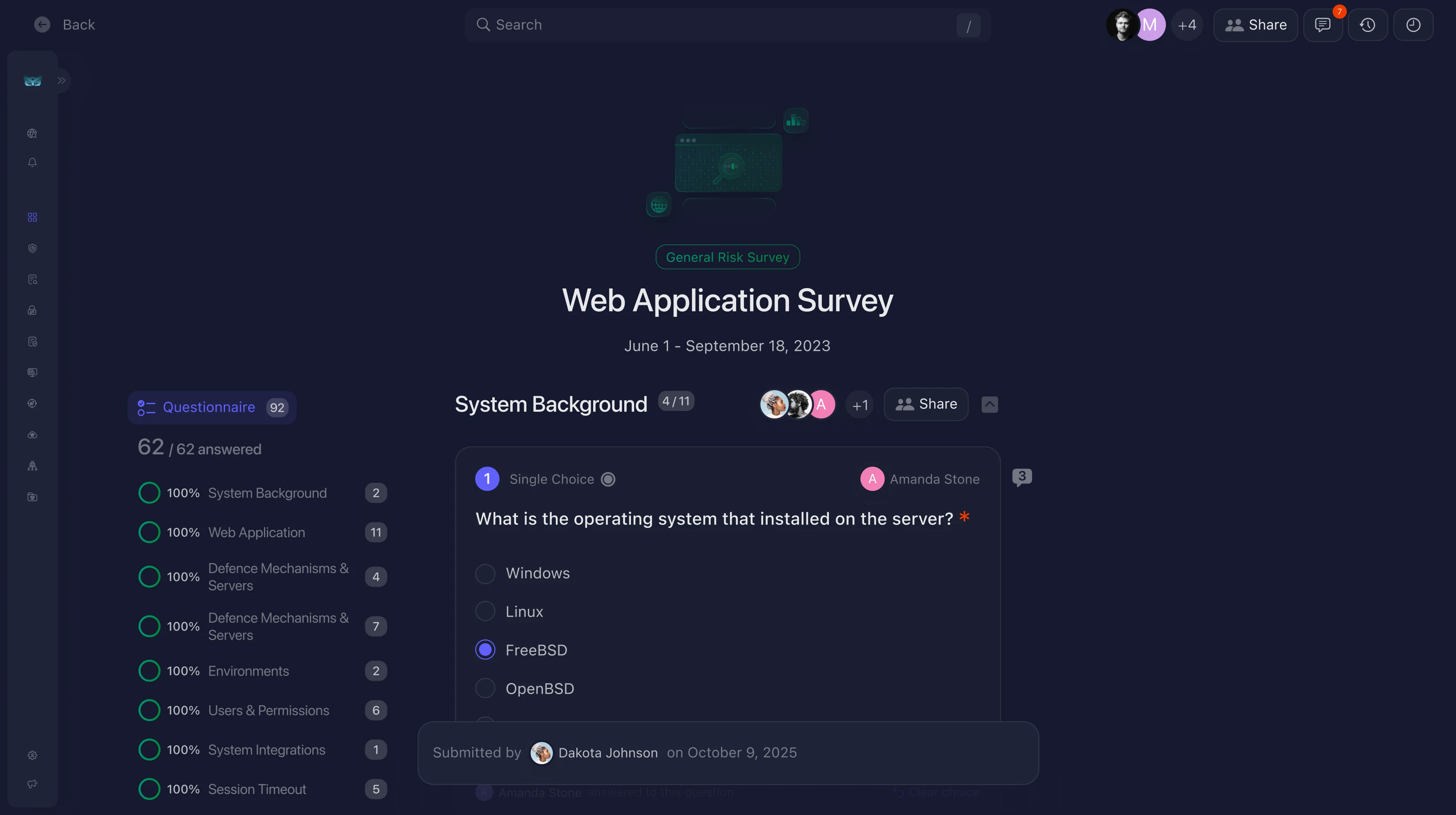 CoreSeenity web application risk assessment survey questionnaire