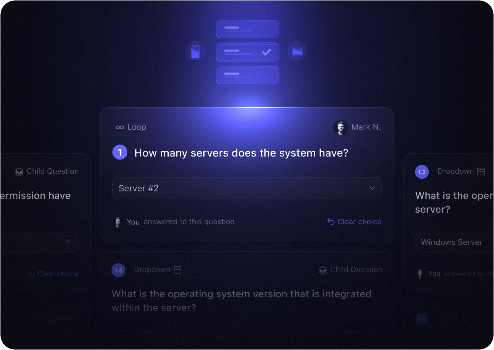 CoreSeenity Risk Assessment questionnaire with server security questions and response options
