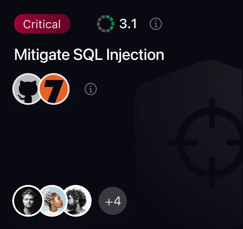 Critical SQL injection mitigation task card with assignees