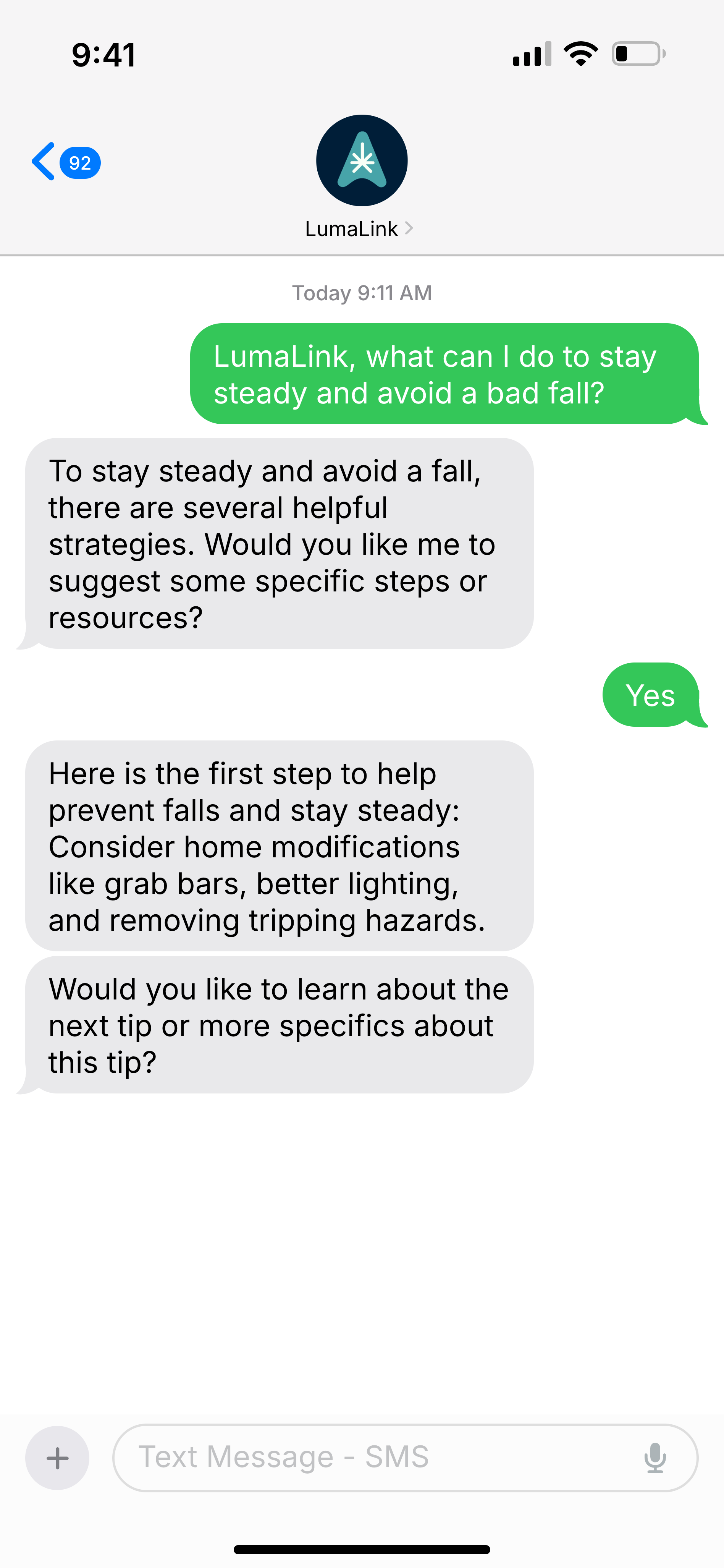 LumaLink, how do I stop my dad from falling?