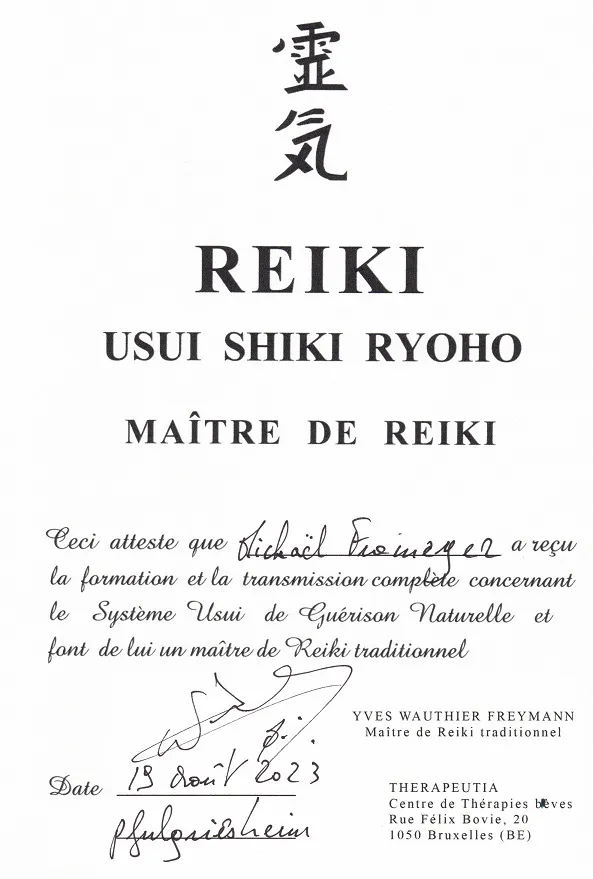 Diplôme Maître Reiki