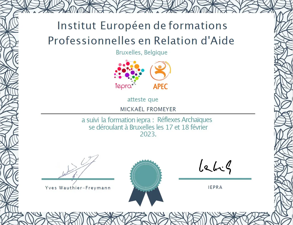 Attestation iepra - Reflexes Archaiques