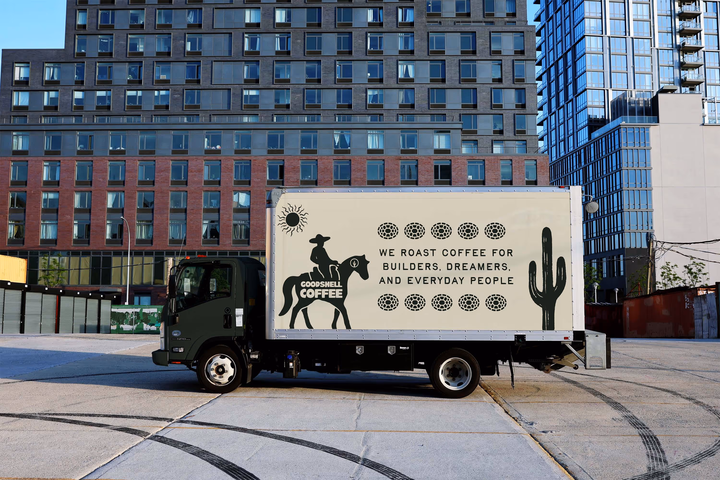 delivery truck with side graphic