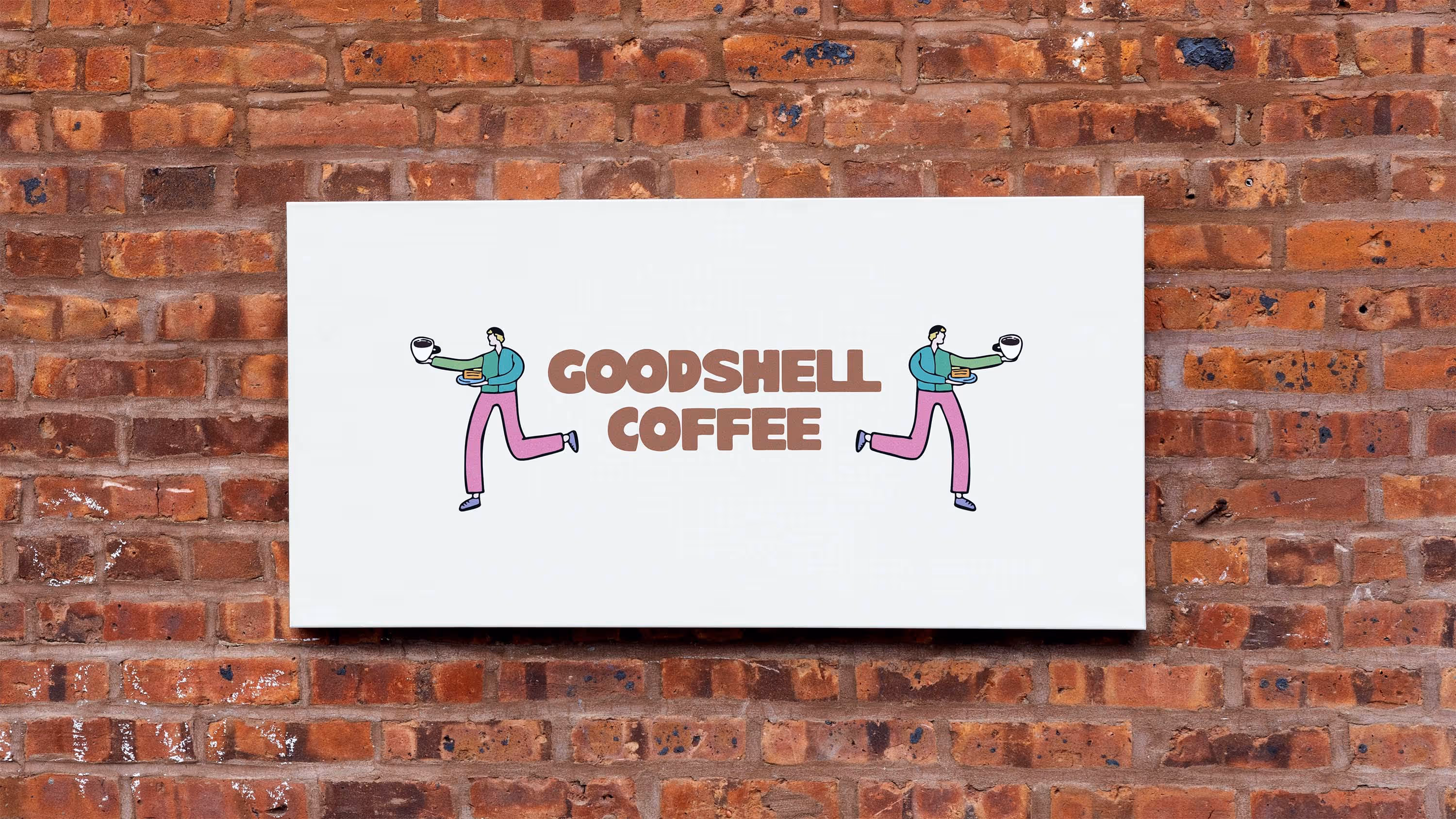 white metal sign on brick wall