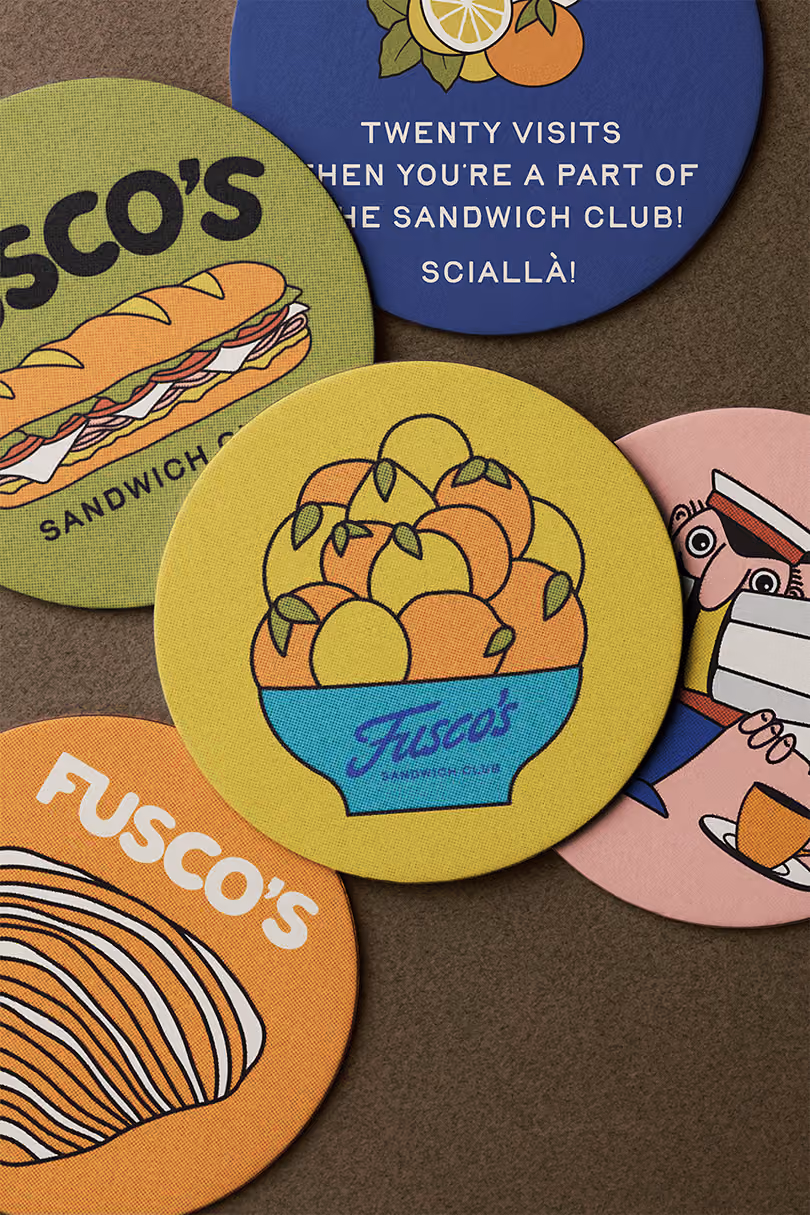 Multicolored coasters with flat and colorful illustrations 