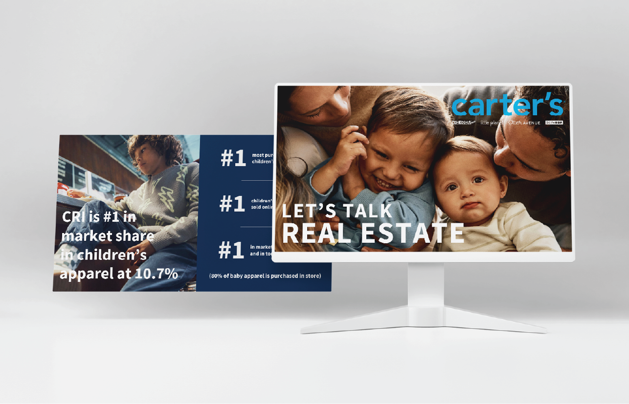 A computer monitor showing a Carter's real estate deck