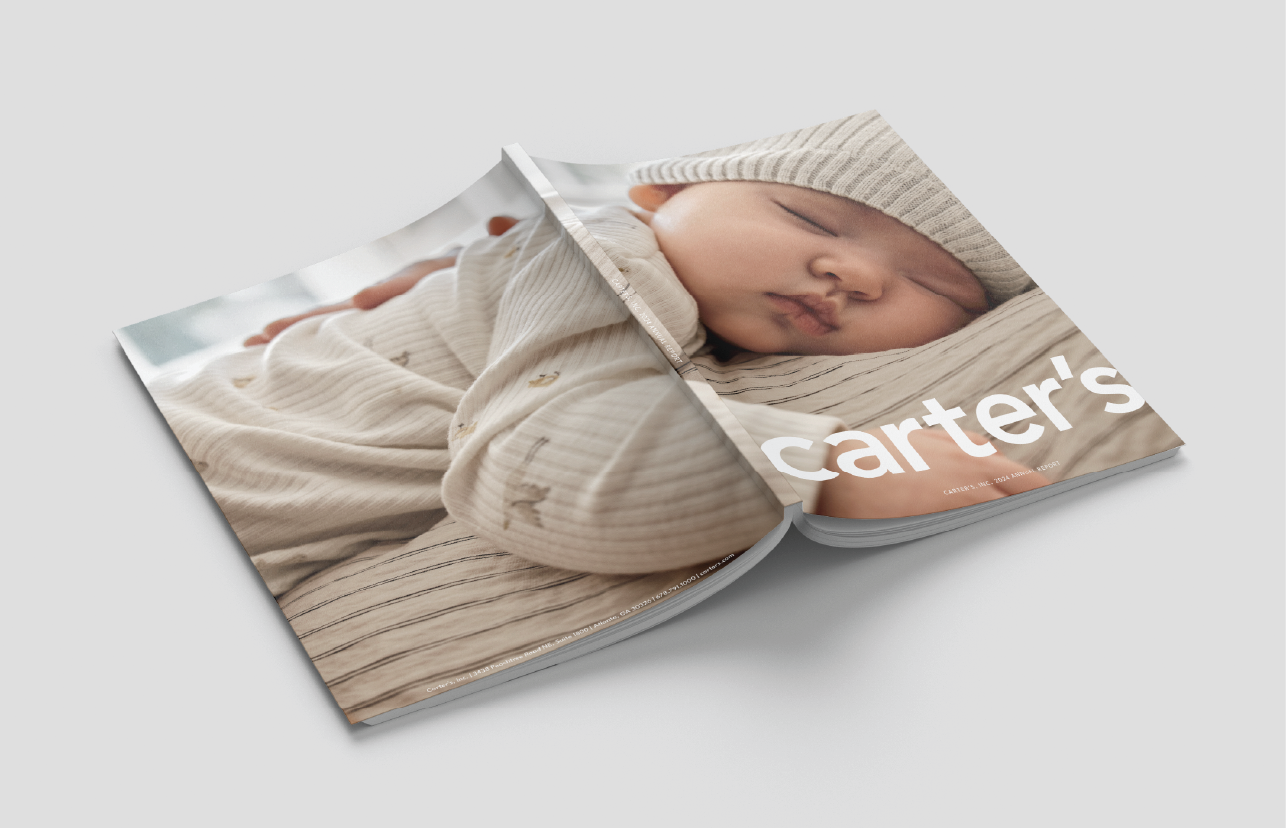 Carter's annual report booklet laying face down