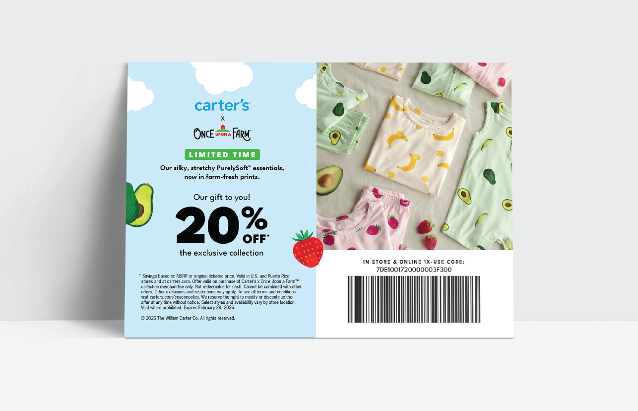 Postcard collaboration with Carter's and Once Upon a Farm