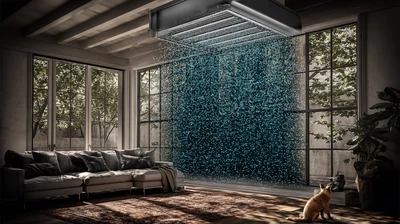 Modern living room with HVAC-integrated air filtration system improving indoor air quality.