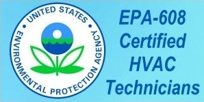 EPA-608 Certified HVAC Technicians badge – official certification for refrigerant handling by the U.S. Environmental Protection Agency