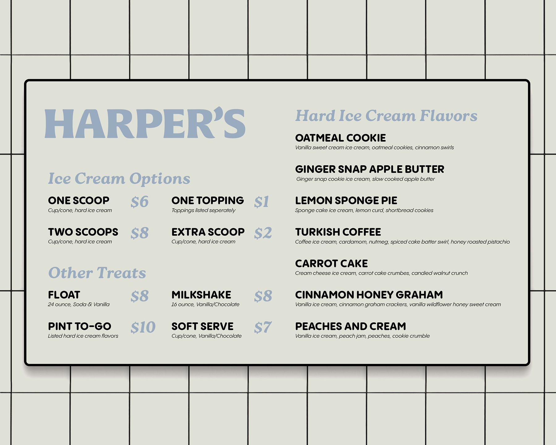 harpers menu