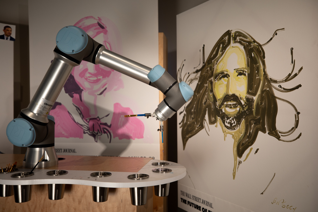 Robot arm painting portrait