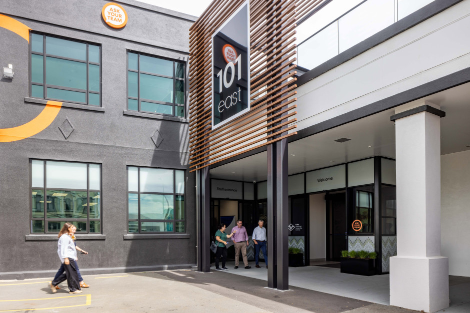 A Photo of the outside of the Te Rae building showing the location of the entrance