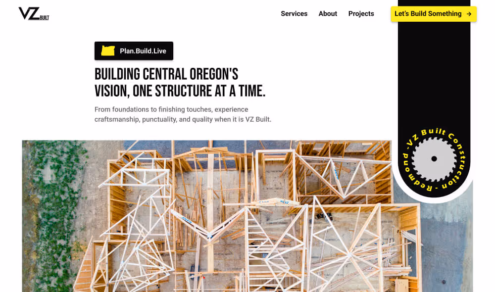 The hero section for VZ Built Construction in Figma a design tool used to create amazing websites