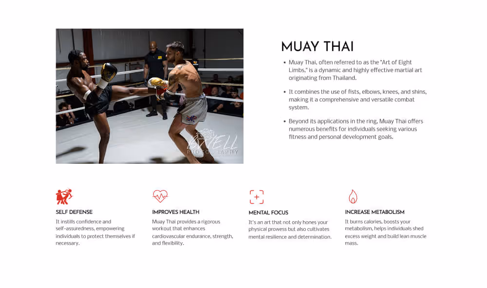 Muay Thai fighters exchanging kicks in a ring during live training at SMPR Fitness in Redmond, Oregon