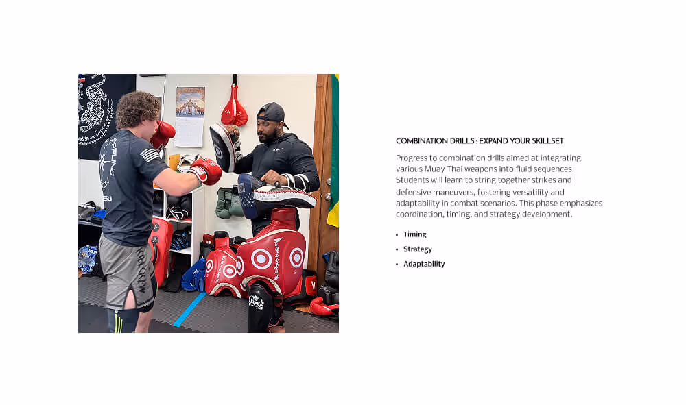Muay Thai students practicing pad work drills at SMPR Fitness training studio in Redmond, Oregon