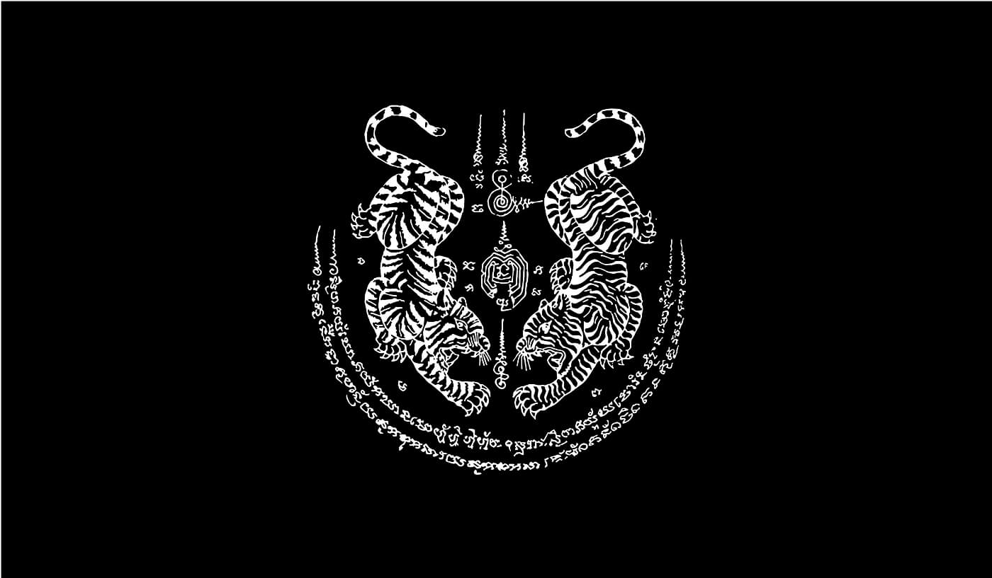 Traditional Thai twin tiger tattoo design representing strength and protection in Muay Thai culture
