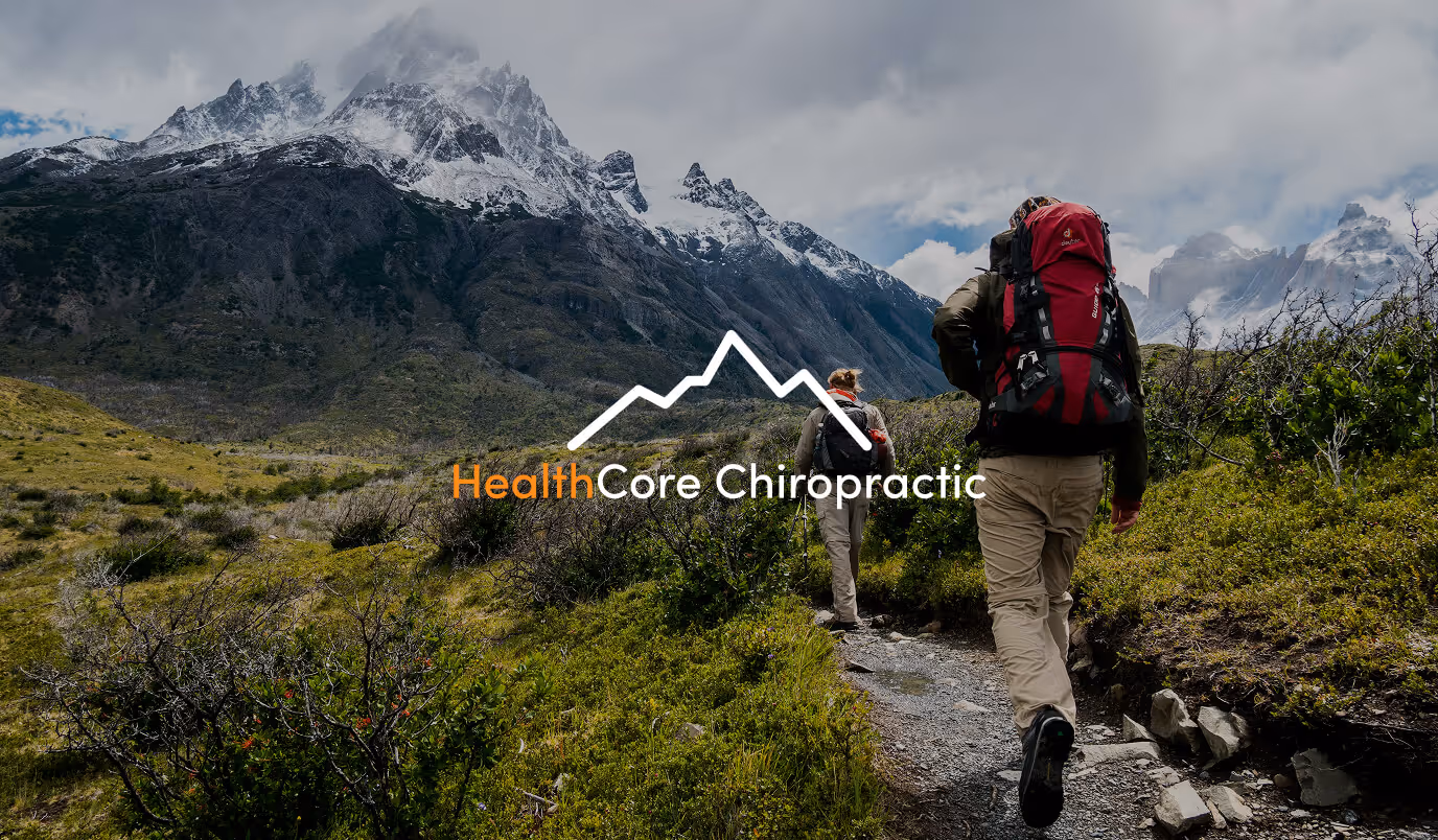 HealthCore Chiropractic & Rehab project thumbnail with hikers and logo