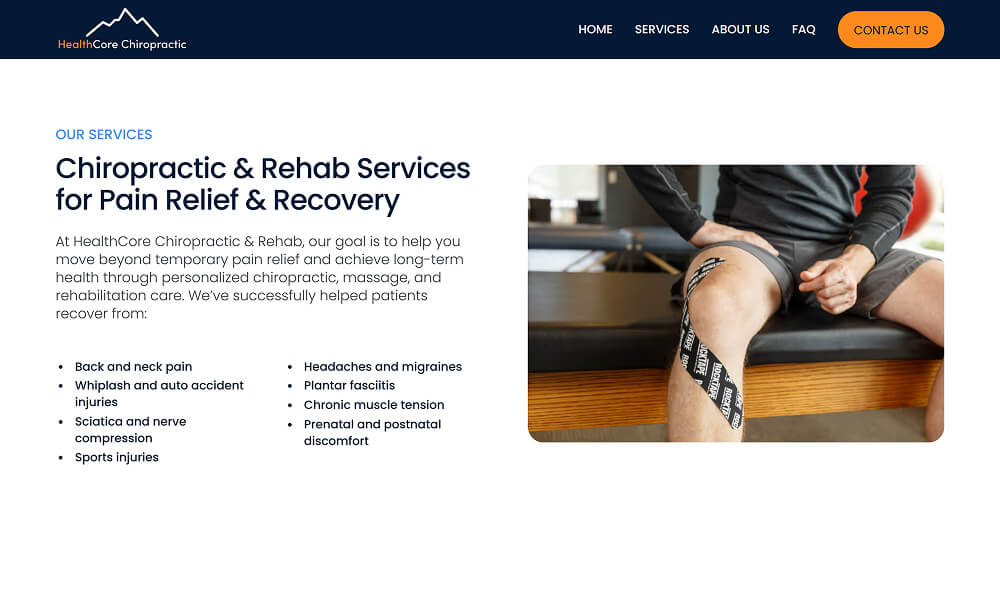 HealthCore Chiropractic & Rehab homepage redesign — modern chiropractic website for Redmond, Oregon.