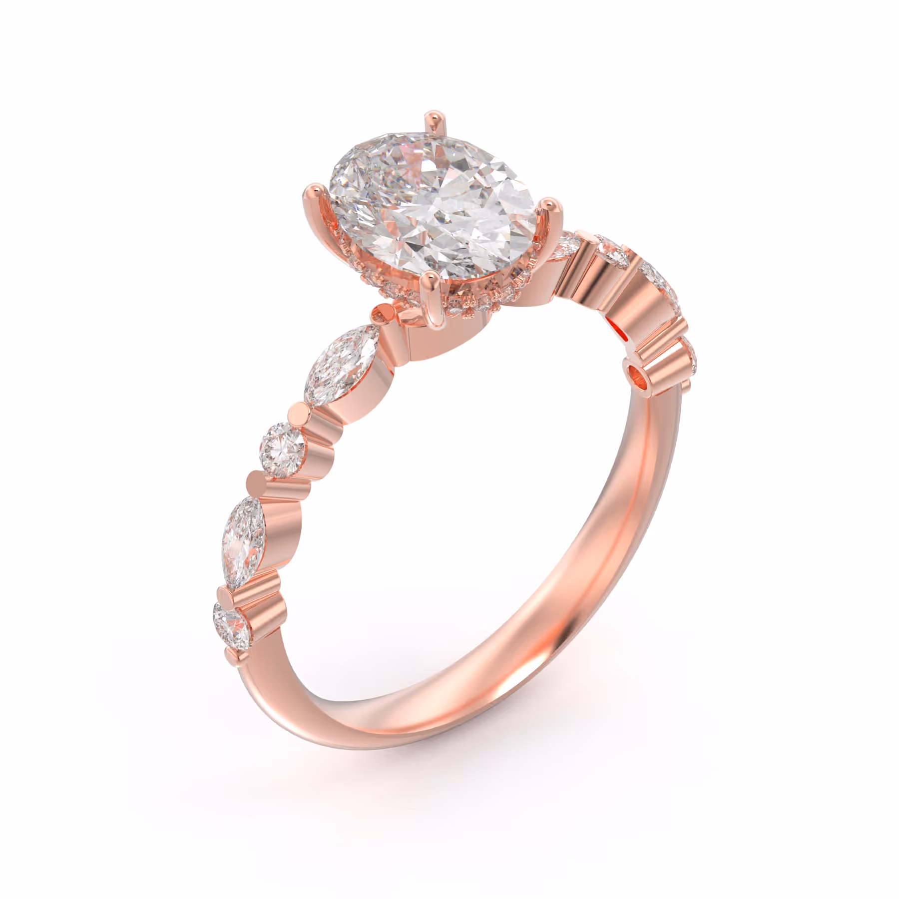 Oval Hidden Halo đá Moissanite